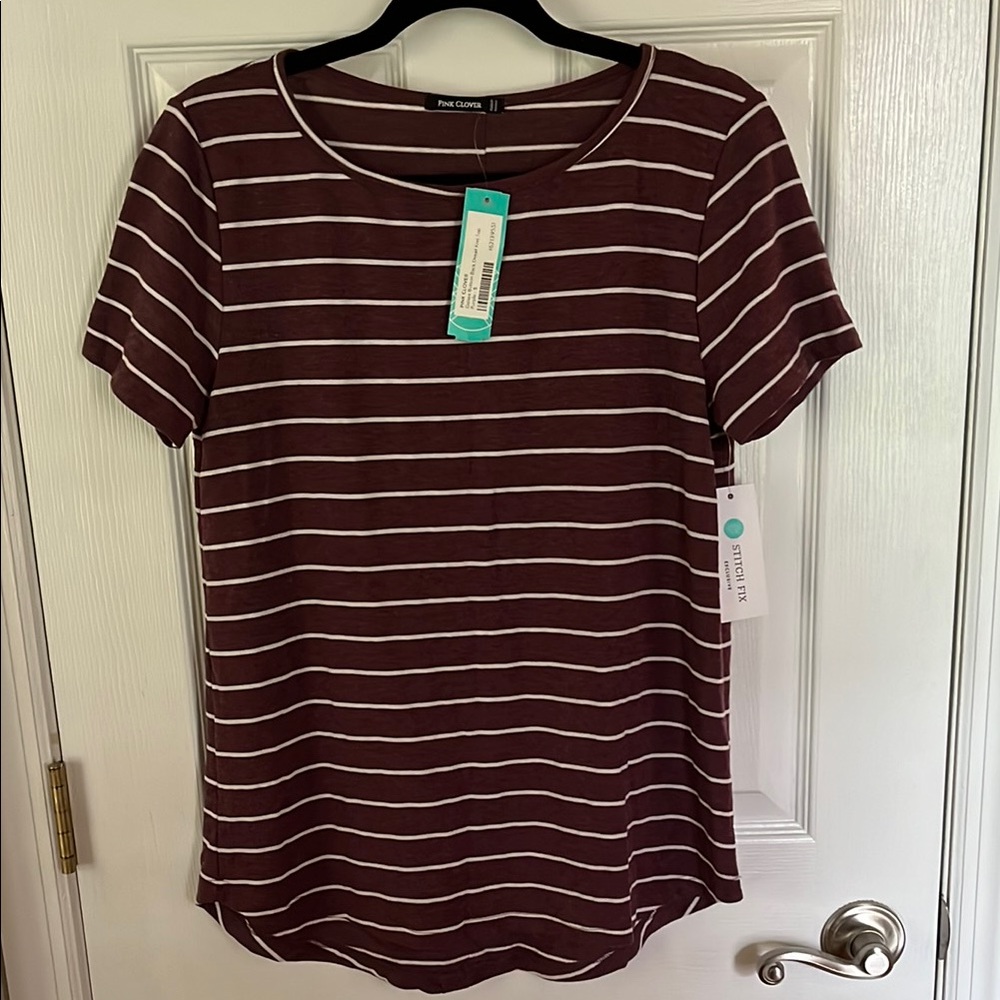 Pink Clover Women's Striped Maroon Top